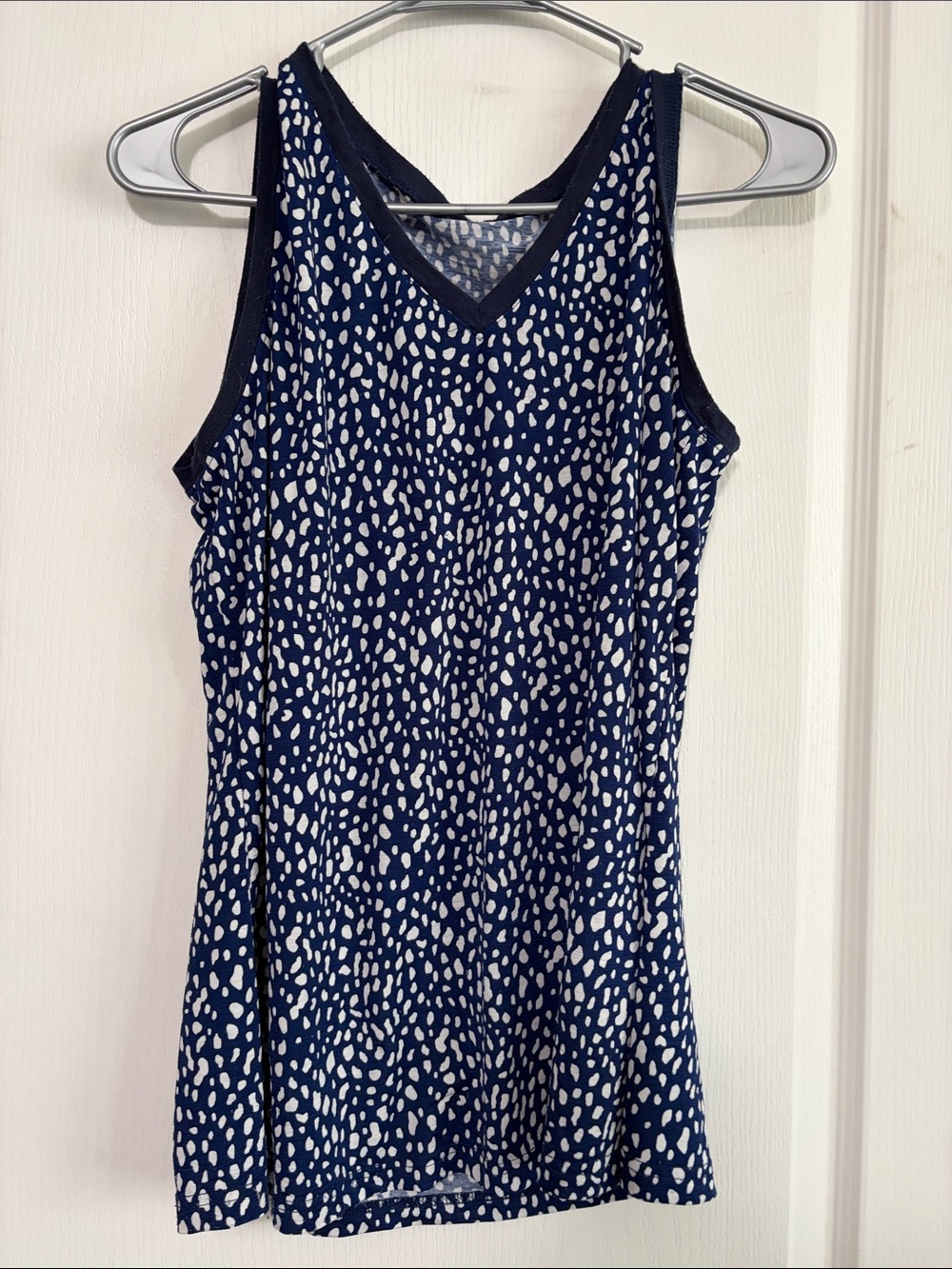 Navy and White Speckled Racerback Tank
